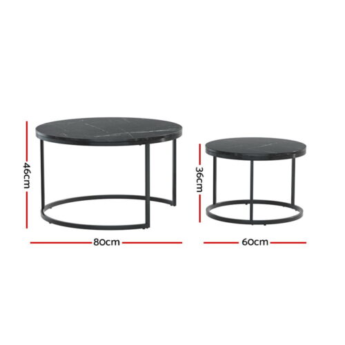Artiss Nesting Coffee Table Set of 2 Marble Effect Tika - Image 2