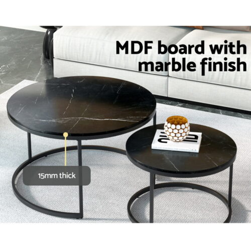 Artiss Nesting Coffee Table Set of 2 Marble Effect Tika - Image 5