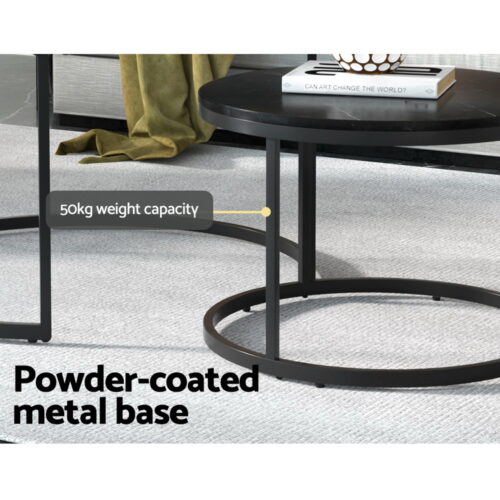 Artiss Nesting Coffee Table Set of 2 Marble Effect Tika - Image 6