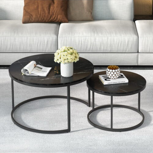 Artiss Nesting Coffee Table Set of 2 Marble Effect Tika - Image 7