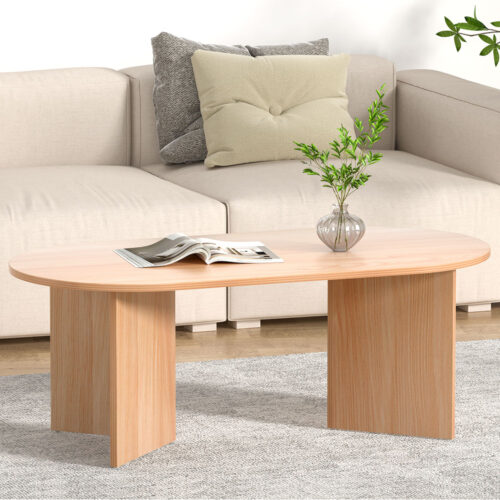 Artiss Coffee Table Oval 110CM Pine Alva - Image 7
