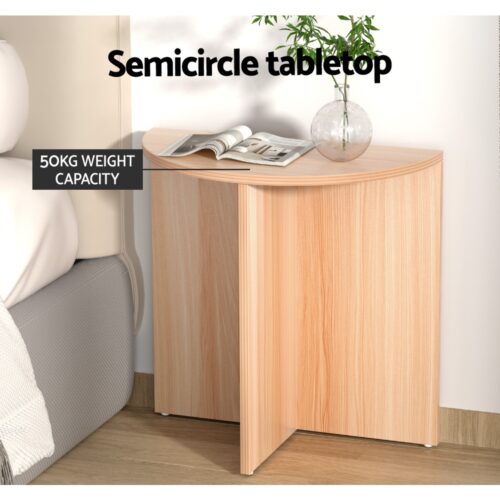 Artiss Coffee Table Semi-circle 48CM Pine Elva - Image 4