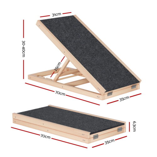 i.Pet Dog Ramp 70cm Adjustable Height Wooden Steps Stairs For Bed Sofa Car Foldable - Image 3