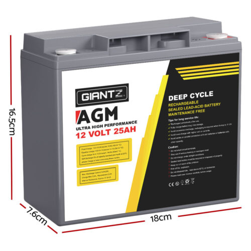 Giantz AGM Deep Cycle Battery 12V 25Ah Box Portable Solar Caravan Camping - Image 3