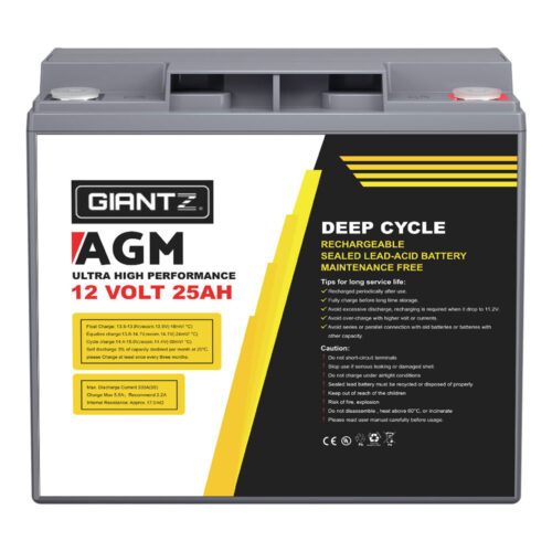 Giantz AGM Deep Cycle Battery 12V 25Ah Box Portable Solar Caravan Camping - Image 4