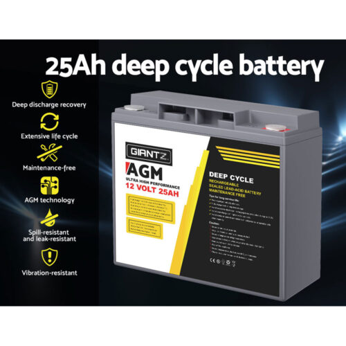 Giantz AGM Deep Cycle Battery 12V 25Ah Box Portable Solar Caravan Camping - Image 5
