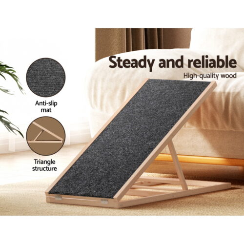 i.Pet Dog Ramp 100cm Adjustable Height Wooden Steps Stairs For Bed Sofa Car Foldable - Image 6