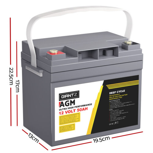 Giantz AGM Deep Cycle Battery 12V 50Ah Box Portable Solar Caravan Camping - Image 3