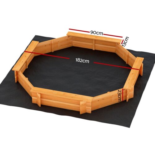 Keezi Kids Sandpit Wooden Round Sand Pit with Cover Bench Seat Beach Toys 182cm - Image 3