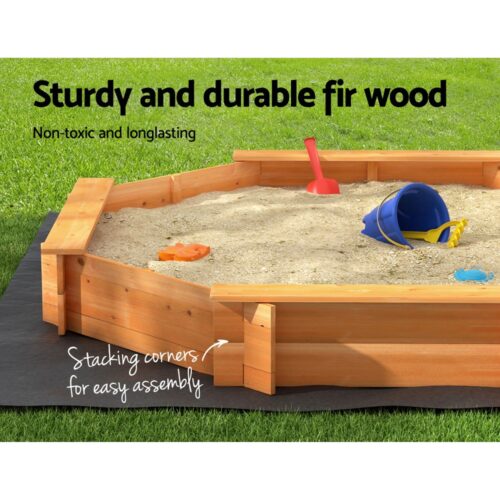 Keezi Kids Sandpit Wooden Round Sand Pit with Cover Bench Seat Beach Toys 182cm - Image 6