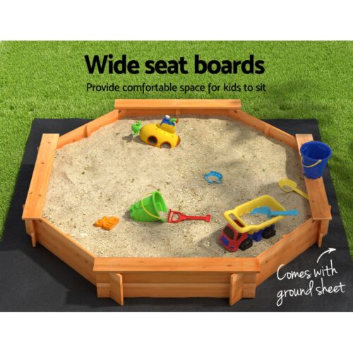 Keezi Kids Sandpit Wooden Round Sand Pit with Cover Bench Seat Beach Toys 182cm - Image 7