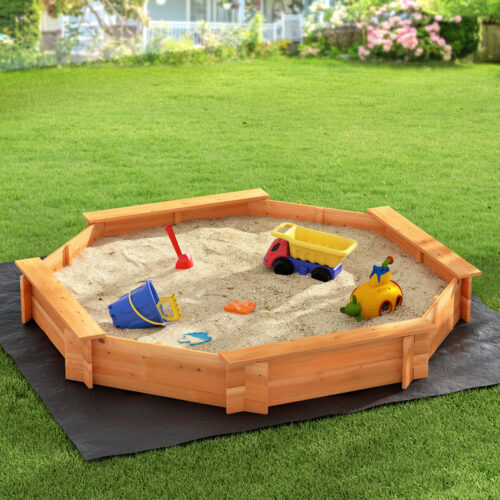 Keezi Kids Sandpit Wooden Round Sand Pit with Cover Bench Seat Beach Toys 182cm - Image 8
