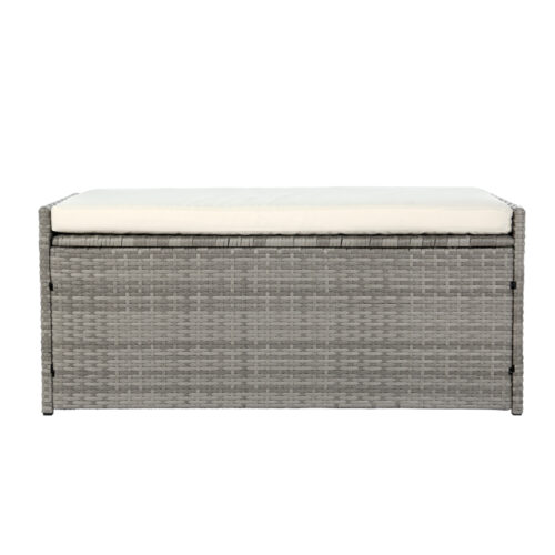 Gardeon Outdoor Storage Bench Box Wicker Garden Sheds Tools Cushion Patio Furniture Grey - Image 3