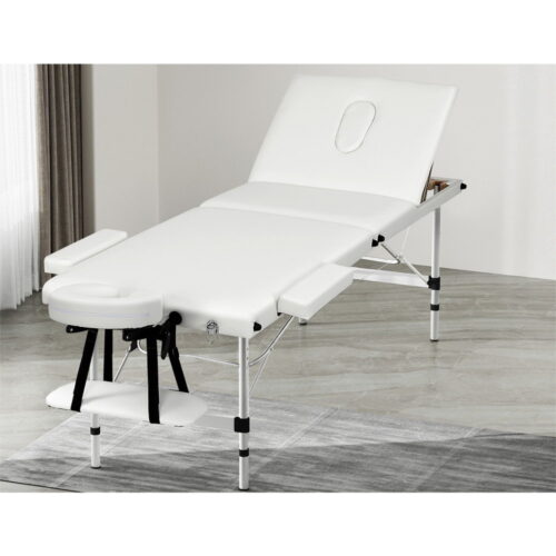 Zenses Massage Table 65cm Portable 3 Fold Aluminium Beauty Bed White - Image 7