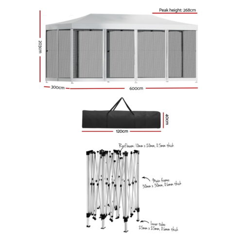Instahut Gazebo Pop Up Marquee 3x6m Wedding Party Outdoor Camping Tent Canopy Shade Mesh Wall White - Image 2