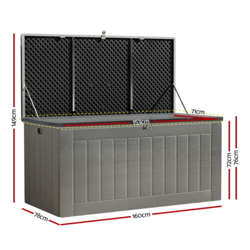 Gardeon Outdoor Storage Box 830L Container Lockable Garden Bench Tool Shed Black - Image 2
