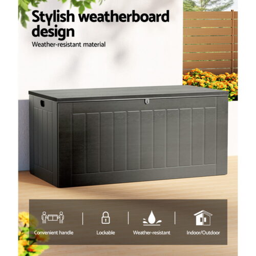 Gardeon Outdoor Storage Box 830L Container Lockable Garden Bench Tool Shed Black - Image 4