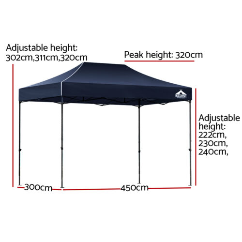 Instahut Gazebo Pop Up 3x4.5m w/Base Podx4 Marquee Folding Outdoor Wedding Camping Tent Shade Canopy Navy - Image 2