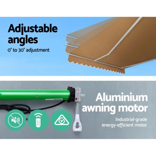 Instahut Retractable Folding Arm Awning Motorised Sunshade 4Mx3M Beige - Image 4