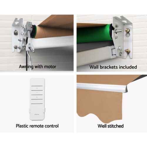 Instahut Retractable Folding Arm Awning Motorised Sunshade 4Mx3M Beige - Image 6