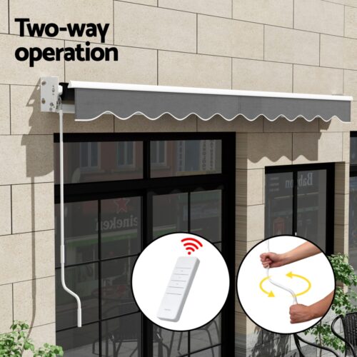 Instahut Retractable Folding Arm Awning Motorised Sunshade 4Mx3M Grey - Image 6