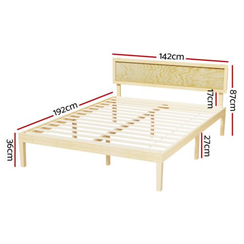 Artiss Bed Frame Double Size Wooden Base Mattress Platform Timber Pine YUMI - Image 2