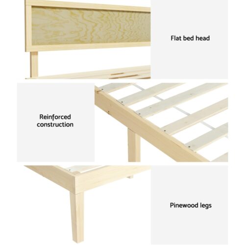 Artiss Bed Frame Double Size Wooden Base Mattress Platform Timber Pine YUMI - Image 6