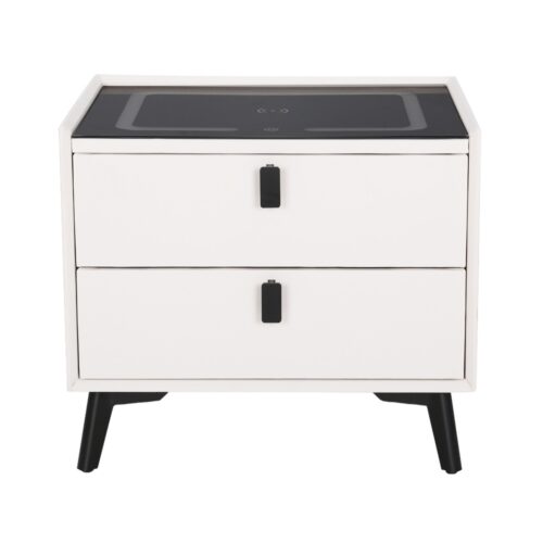 Artiss Smart Bedside Table 2 Drawers with Wireless Charging Ports LED White AIKA - Image 3