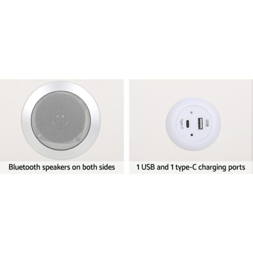 Artiss Smart Bedside Table 2 Drawers with Wireless Charging Ports LED White AIKA - Image 5