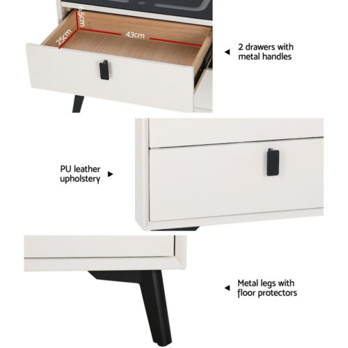 Artiss Smart Bedside Table 2 Drawers with Wireless Charging Ports LED White AIKA - Image 6