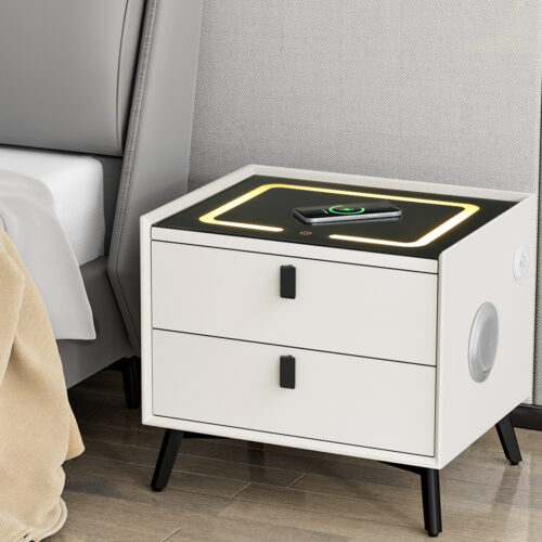 Artiss Smart Bedside Table 2 Drawers with Wireless Charging Ports LED White AIKA - Image 7