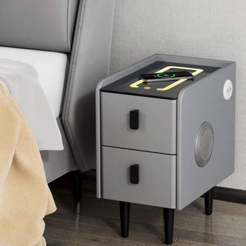 Artiss Smart Bedside Table 2 Drawers with Wireless Charging Ports LED Grey AIDA - Image 8