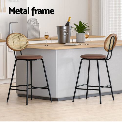 Artiss 2x Bar Stools PU Leather Stools Brown - Image 6