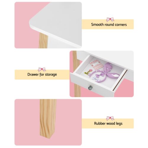Keezi Kids Dressing Table Chair Set Wooden Leg Vanity Makeup Drawer Mirror - Image 8