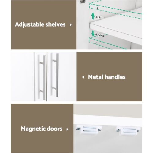 Artiss 2 Door Buffet Sideboard Cupboard Cabinet Pantry White - Image 8