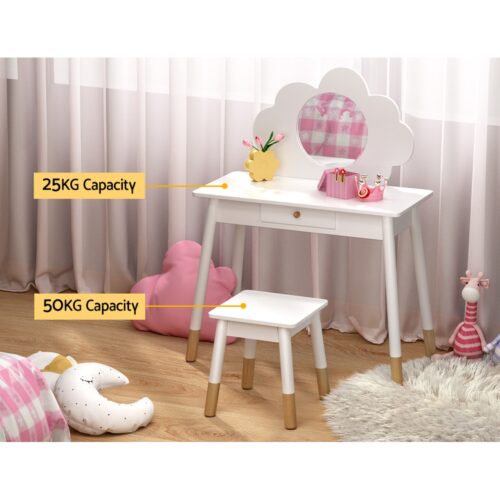 Keezi Kids Dressing Table Chair Set Vanity Makeup Wooden Leg Mirror Drawer - Image 6