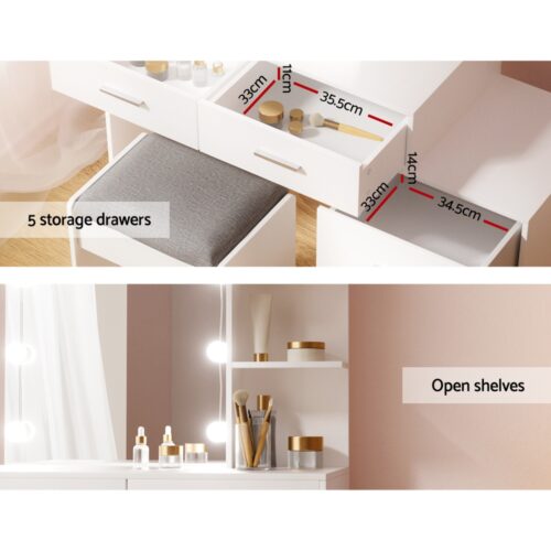 Artiss Dressing Table Set Stool 10 LED Bulbs White Dale - Image 4