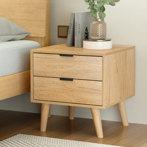 Artiss Bedside Table 2 Drawers - Pine - Image 6