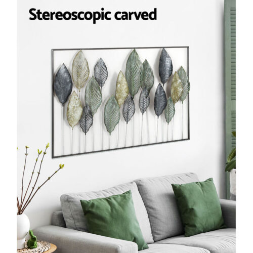 Artiss Metal Wall Art Hanging Sculpture Home Decor Leaf Tree of Life Framed - Image 5
