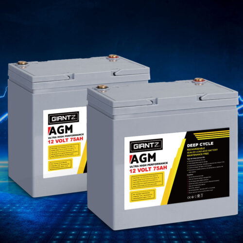 Giantz AGM Deep Cycle Battery 12V 75Ah x2 Box Portable Solar Caravan Camping - Image 7