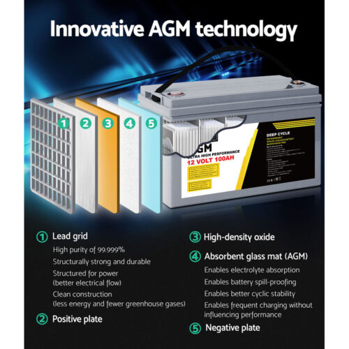 Giantz AGM Deep Cycle Battery 12V 100Ah x2 Box Portable Solar Caravan Camping - Image 5