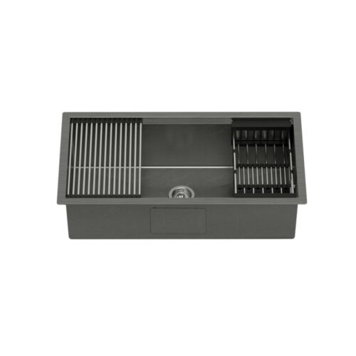 Cefito Kitchen Sink 81X45CM Stainless Steel Single Bowl Drain Rack Basket Black - Image 3