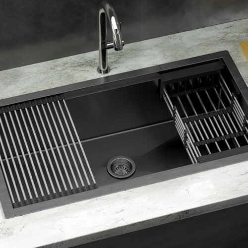 Cefito Kitchen Sink 81X45CM Stainless Steel Single Bowl Drain Rack Basket Black - Image 7