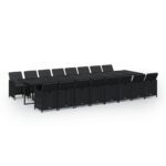 17-Piece Garden Dining Set with Cushions Black Poly Rattan Wicker Outdoor Patio Furniture