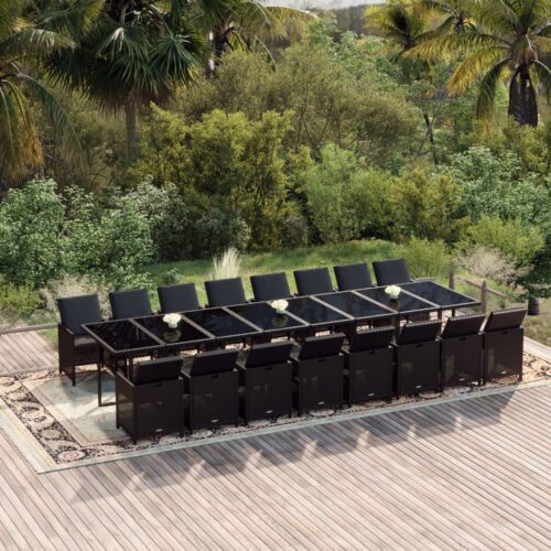 17-Piece Garden Dining Set with Cushions Black Poly Rattan Wicker Outdoor Patio Furniture - Image 2
