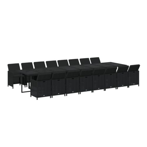 17-Piece Garden Dining Set with Cushions Black Poly Rattan Wicker Outdoor Patio Furniture - Image 3