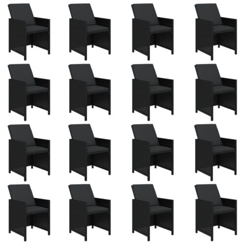 17-Piece Garden Dining Set with Cushions Black Poly Rattan Wicker Outdoor Patio Furniture - Image 4