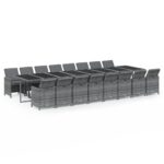 17-Piece Garden Dining Set with Cushions Grey Poly Rattan Wicker Outdoor Patio Furniture