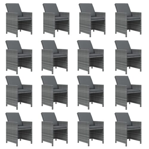 17-Piece Garden Dining Set with Cushions Grey Poly Rattan Wicker Outdoor Patio Furniture - Image 4