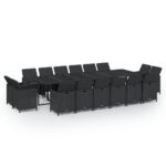 17-Piece Garden Dining Set with Cushions Poly Rattan Wicker Outdoor Patio Furniture Black